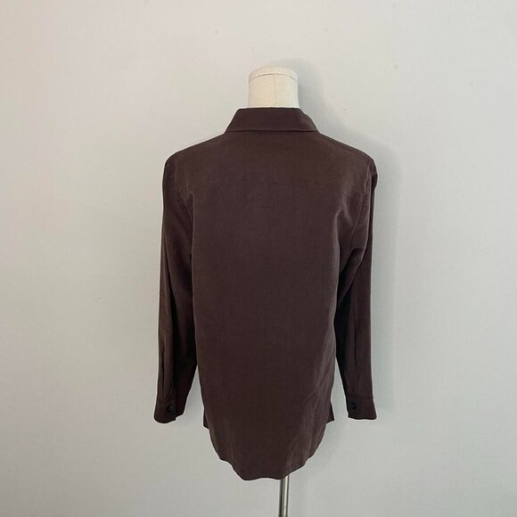 Vintage Josephine Chaus Brown Silk Linen Blouse Button Up Womens Size Medium - Picture 3 of 6